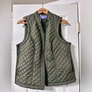 Laura Scott Green Quilted Vest with Stand-Up Collar